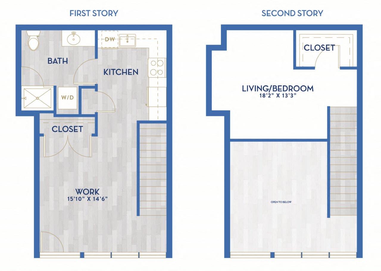 Floor plan layout diagram for LWB - Live Work Unit - One Bed, One Bath